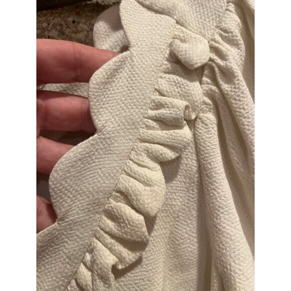 Maeve By Anthropologie White Textured Button-Up Scalloped Top With Ruffle Detail - Picture 5 of 7